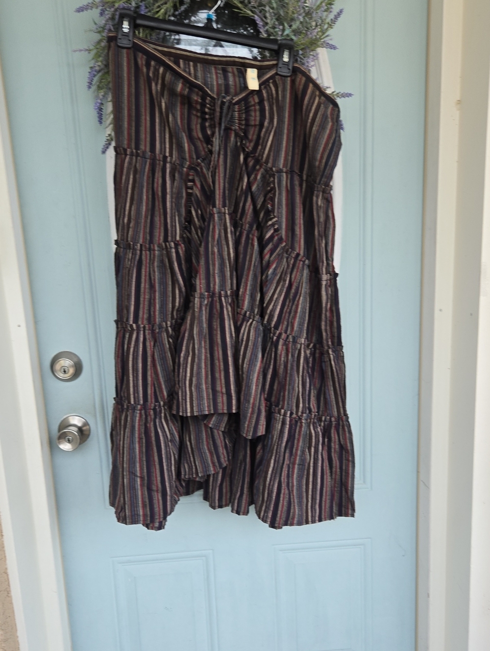 Shanghai imported Striped Tiered  Skirt - Black, Brown & Red Tones